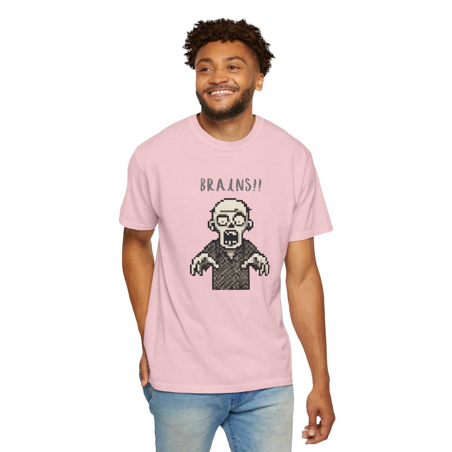 Pixel Zombie 'BRAINS!!' T-Shirt  By Aprasi