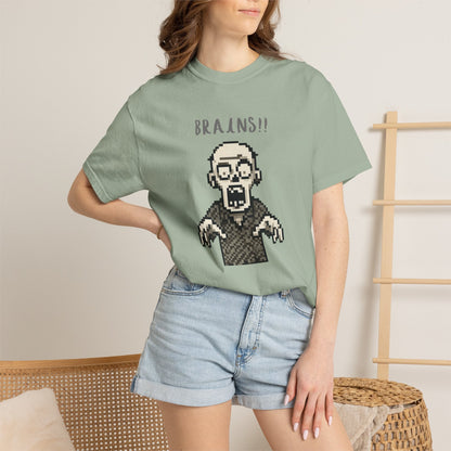 Pixel Zombie 'BRAINS!!' T-Shirt  By Aprasi
