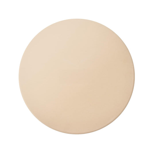 Round light beige cordierite pizza stone with flat baking surface