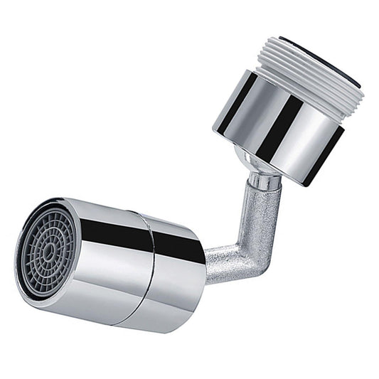 Faucet aerator extender with chrome finish, black accents, and curved connector