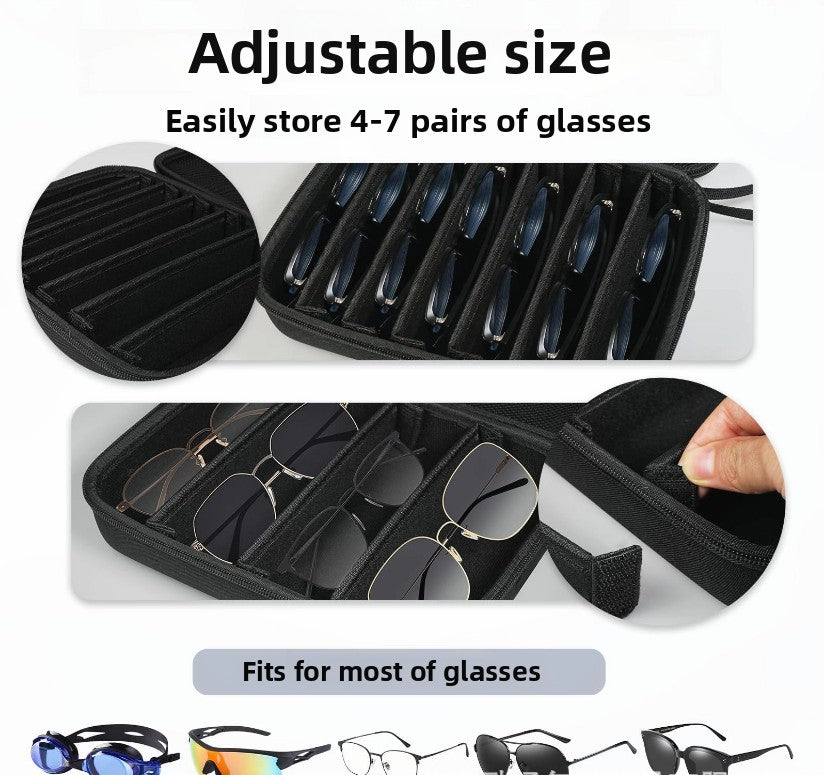 Portable 4-Slot Sunglasses Organiser Case Hard Shell EVA Storage Box Large Capacity Travel Holder with Mesh Pocket Black