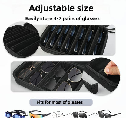 Portable 4-Slot Sunglasses Organiser Case Hard Shell EVA Storage Box Travel Holder with Mesh Pocket 22cm Black