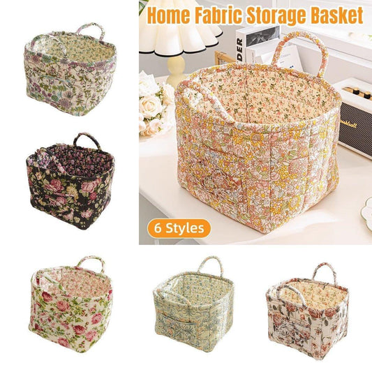 Set of floral fabric storage baskets with handles in multiple colors