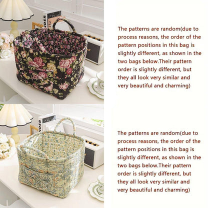 Portable Fabric Storage Basket Korean Pastoral Style Organizer for Home Sundries - Floral4
