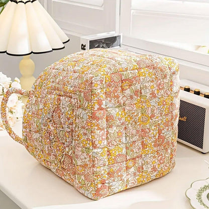 Portable Fabric Storage Basket Korean Pastoral Style Organizer for Home Sundries - Floral5