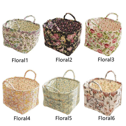 Portable Fabric Storage Basket Korean Pastoral Style Organizer for Home Sundries - Floral6