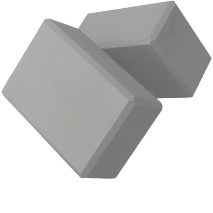 Set of 2 grey foam yoga blocks, square-edged for supportive poses