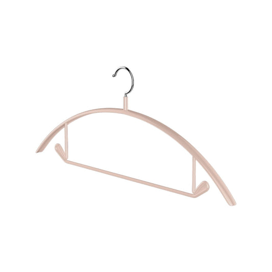Pink velvet non-slip hanger with S-shaped metal hook and padded shoulder notches
