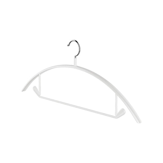 White velvet round clothes hanger with chrome hook, non-slip grip pads
