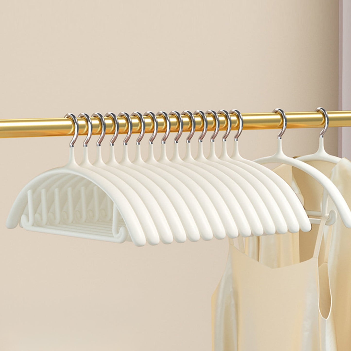 Premium Velvet Hangers, Heavyduty- Non Slip No Shoulder Bump Suit Hanger - Chrome Hooks,Space Saving Round Clothes Hanger for Coat,Sweater,Jackets,Pants,Household Silicone Clothes Hanger ( 10 Pack) White