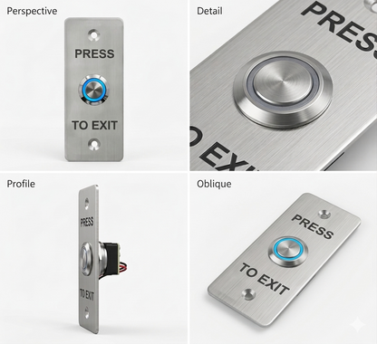 Press to Exit Switch Plate Wall Architrave Stainless Steel Blue LED Push Button (35x90mm) – Access Control Exit Button | NO/NC/COM | 12V DC | AW100000