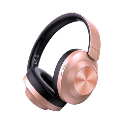 Rose gold over-ear wireless ANC headphones with black earcups and headband.