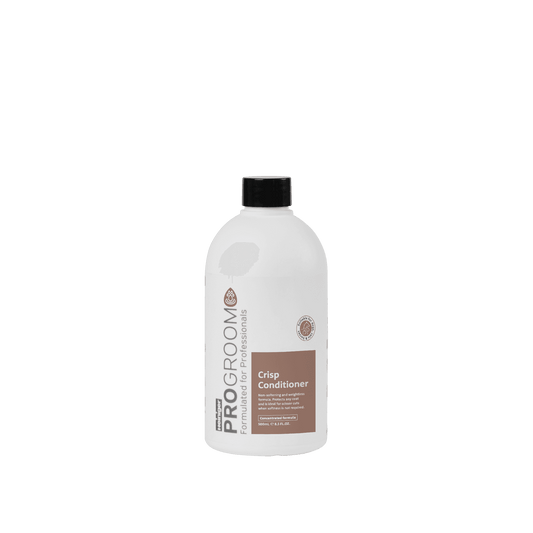 Progroom Crisp conditioner bottle, white plastic with black cap, front label