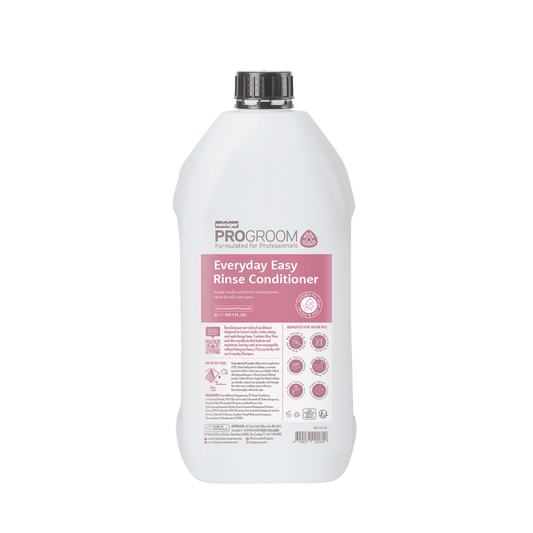 ProGroom Easy Rinse Conditioner bottle back, white bottle with black cap