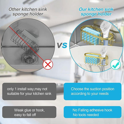 Punch Free Kitchen Sponge Brush Drain Rack Utensil Holder Suction Sink Storage