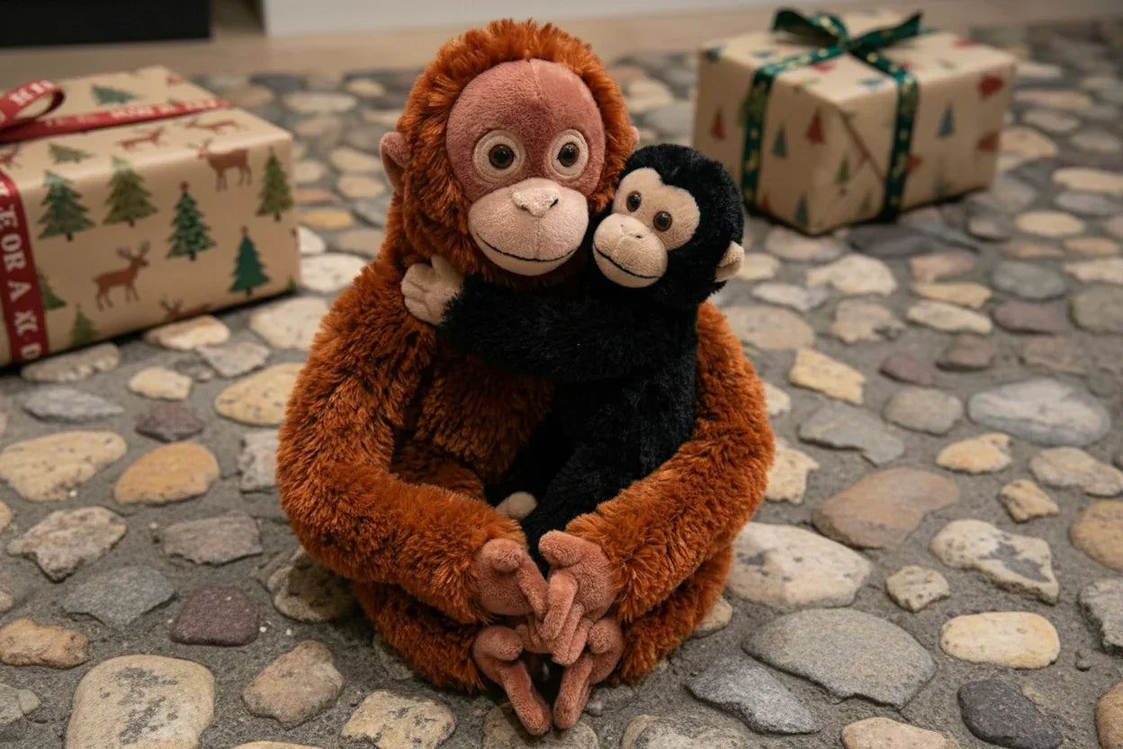 Punch Plush: Baby Japanese Macaque & Orangutan Hugging Plush Set