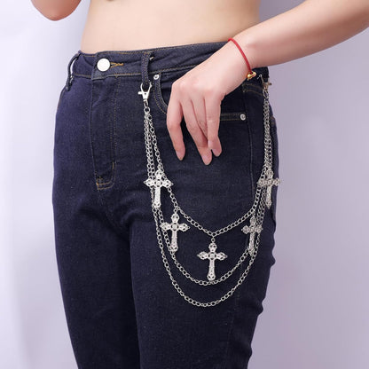 Punk Pants Chain - Multi Stacked Layering Cross Charm Chain for Women Men, Gothic Hip Hop Pocket Accessories