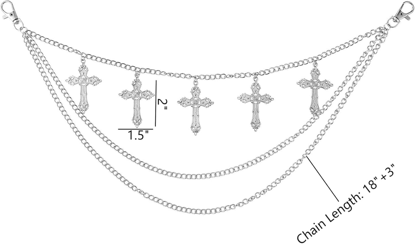 Punk Pants Chain - Multi Stacked Layering Cross Charm Chain for Women Men, Gothic Hip Hop Pocket Accessories