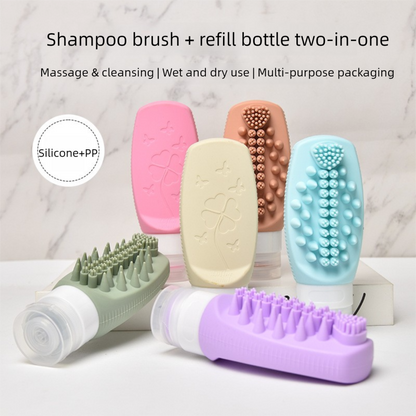 Purple Travel Silicone Refillable Bottle Set – Multi-Functional Soft-Squeeze Dispenser with Built-in Brush (3-Pack)