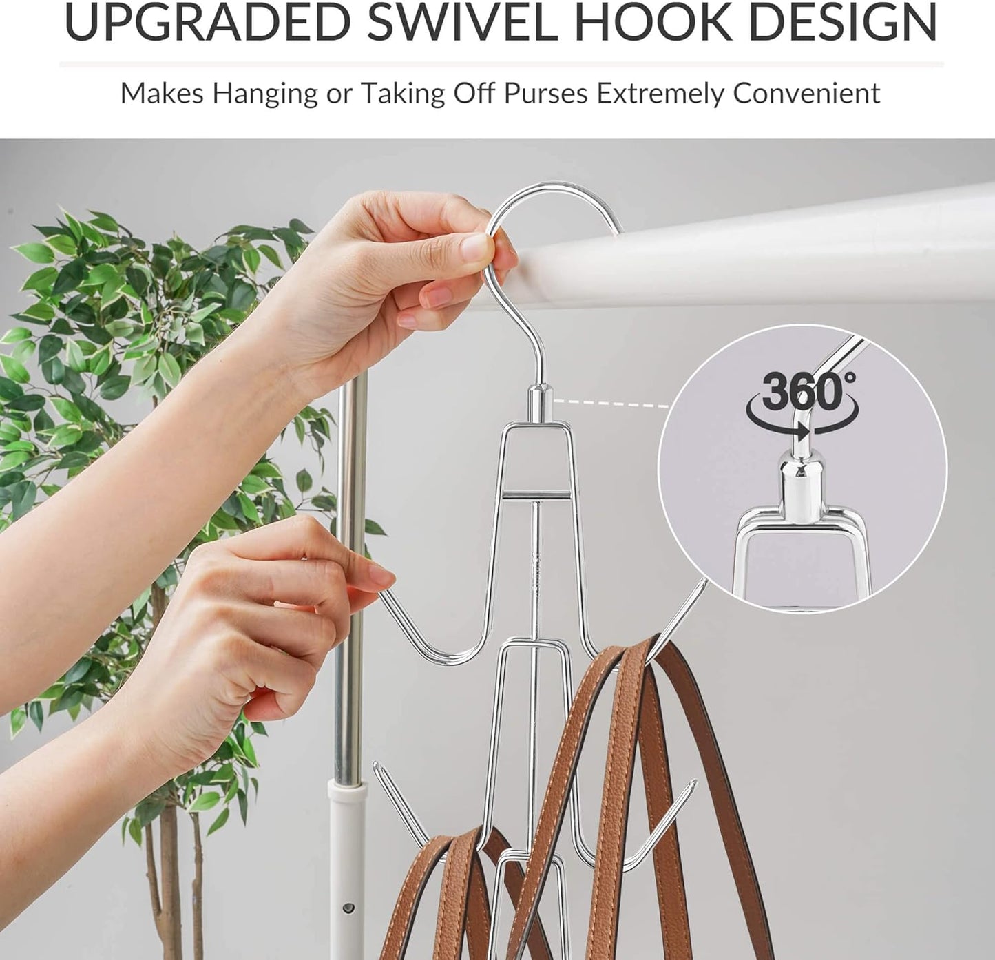 Purse Hanger Organizer for Closet, Hanging Bag Holder, Keeping Purses Visible and in Good Condition, Metal Handbag Storage Hook Backpack Rack Space Saving Hanger, Silver