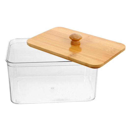 Transparent laundry sheet holder with bamboo lid and round knob
