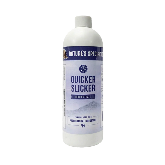 Natures Specialties Quicker Slicker concentrate bottle, 473 ml, white cap and label.