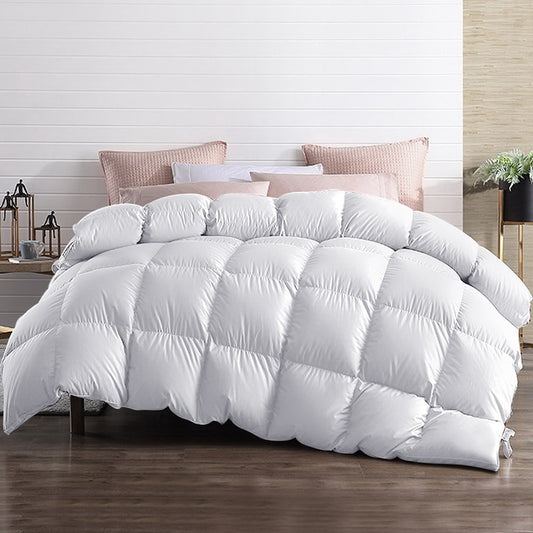 King goose down quilt, white, baffle box stitch with plush comforter loft