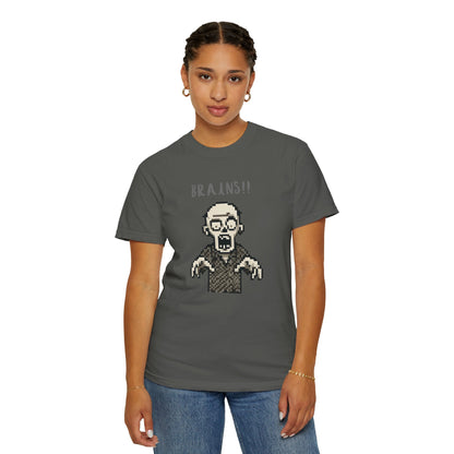 Pixel Zombie 'BRAINS!!' T-Shirt  By Aprasi