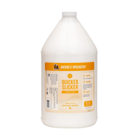 Large ready-to-use spray bottle showing orange Quicker Slicker label by Nature's Specialties