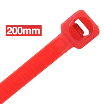 CABAC Releasable Cable Ties – 200mm x 4.8mm, UV-Stabilised Red Nylon, Packet of 100 | CT200RD | Durable, Reusable, Polyamide 6.6