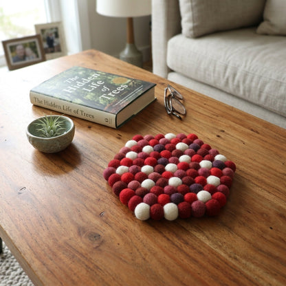 Red Berry Red Wool Felt Trivet Heat Mat – Handmade Pot Mat