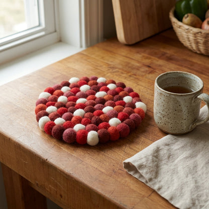 Red Berry Red Wool Felt Trivet Heat Mat – Handmade Pot Mat