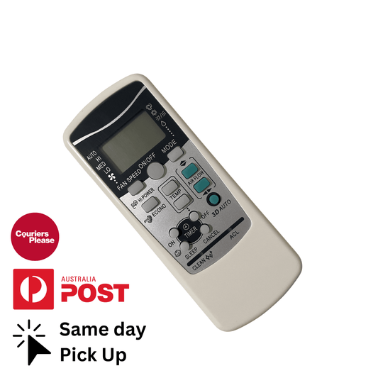 Replacement air conditioner remote control, front buttons and LCD, light gray