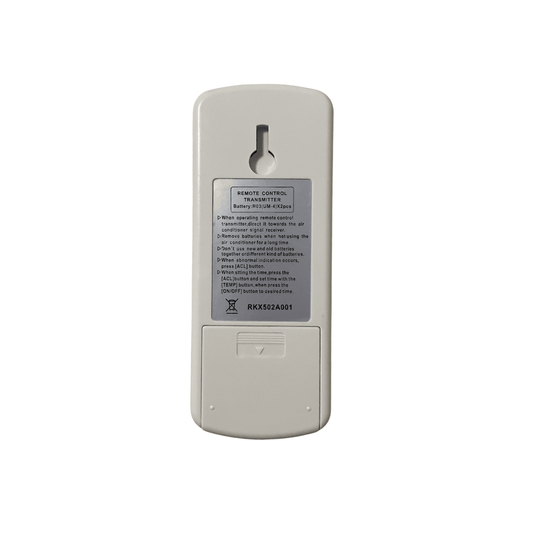 Replacement air conditioner remote control, back label and battery compartment