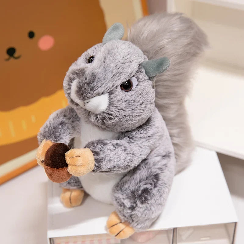 Wild Grey Brown Squirrel Plush Toy Fluffy Bushy Tail Squirrel Stuffed Animal  Soft Squirrel Plushie Gift