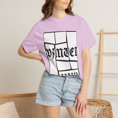Wanted Graphic Tee Window Grid Design with wanted printed Tees
