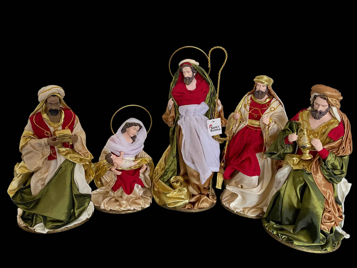 Red Christmas Religious Handmade Nativity Set with Manger - 40cm