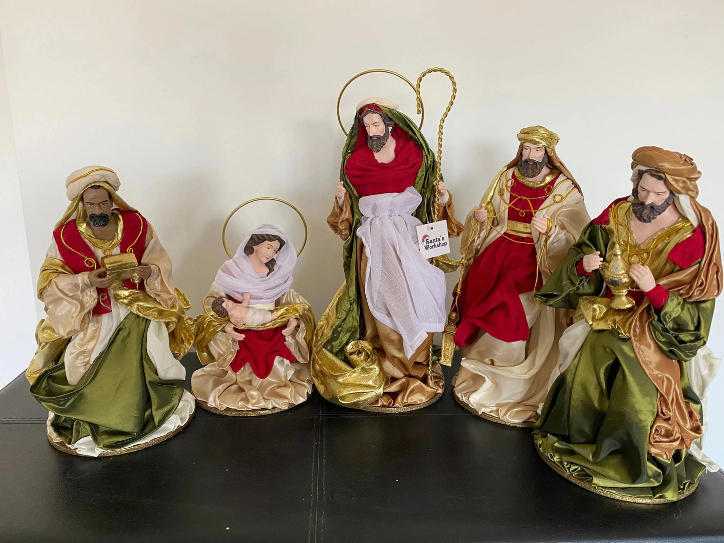 Red Christmas Religious Handmade Nativity Set with Manger - 40cm