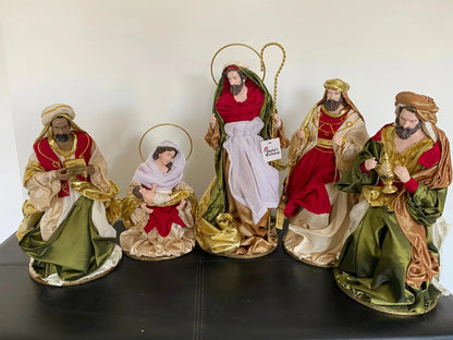 Red Christmas Religious Handmade Nativity Set with Manger - 40cm