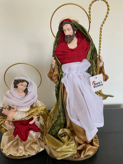 Red Christmas Religious Handmade Nativity Set with Manger - 40cm