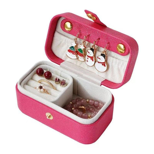 Red waterproof PU leather jewelry travel case with ring tray and compartments