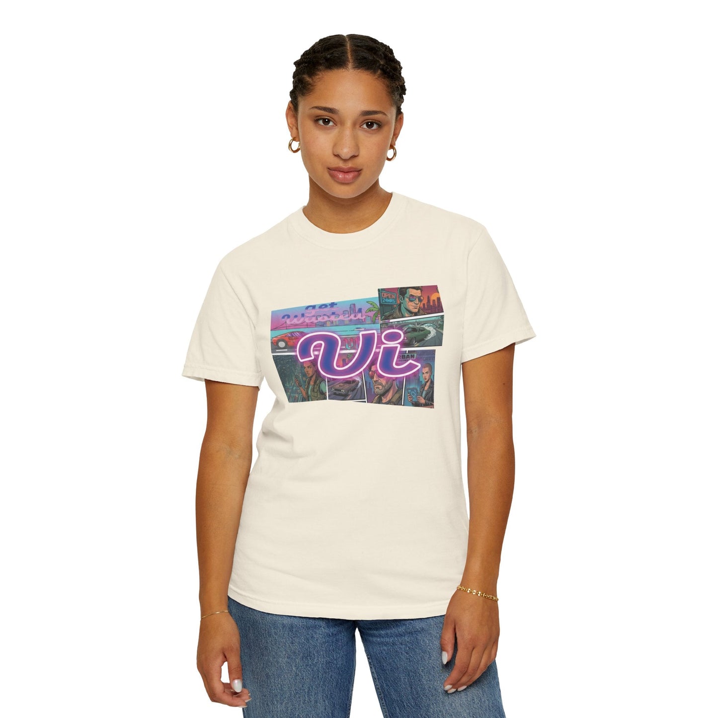 Vice City VI Retro Aesthetic Graphic Tee, Neon Miami Vibes  T-Shirt
