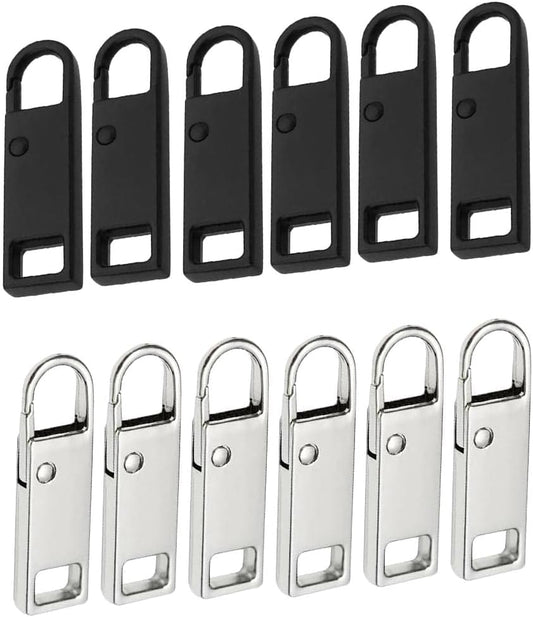 Set of removable metal zipper pulls: black and silver loop handles