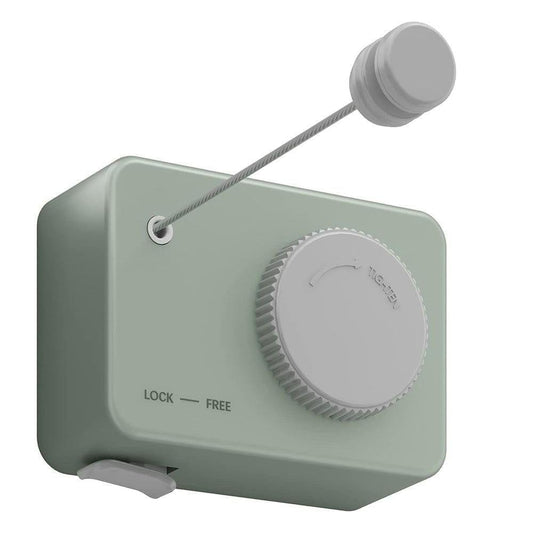 Wall-mounted retractable clothes line, green unit with rotary lock dial