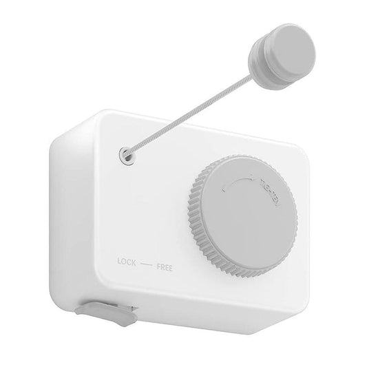White retractable clothes line wall unit with extended cord and dial control