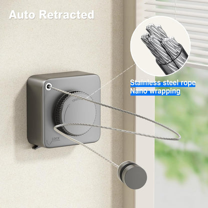 Retractable Clothesline Indoor, Non-Sagging Outdoor Clothes Line Retracting Heavy Duty Clothes Drying Laundry Line Wall Mounted Stainless Steel Line-15.1 Feets(Square-Gray)