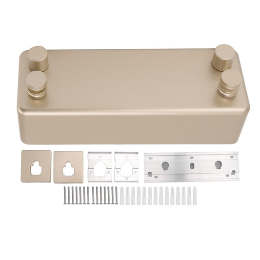 Retractable clothesline wall mount kit, gold base, bracket parts and comb-style guides