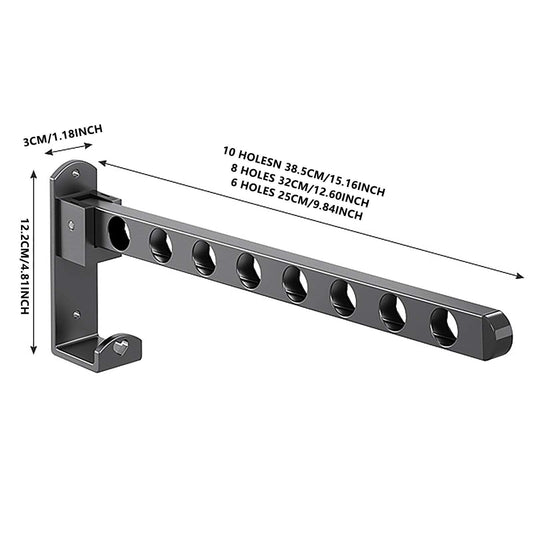 Retractable folding wall clothes hanger rack with multiple oval hooks on a bar