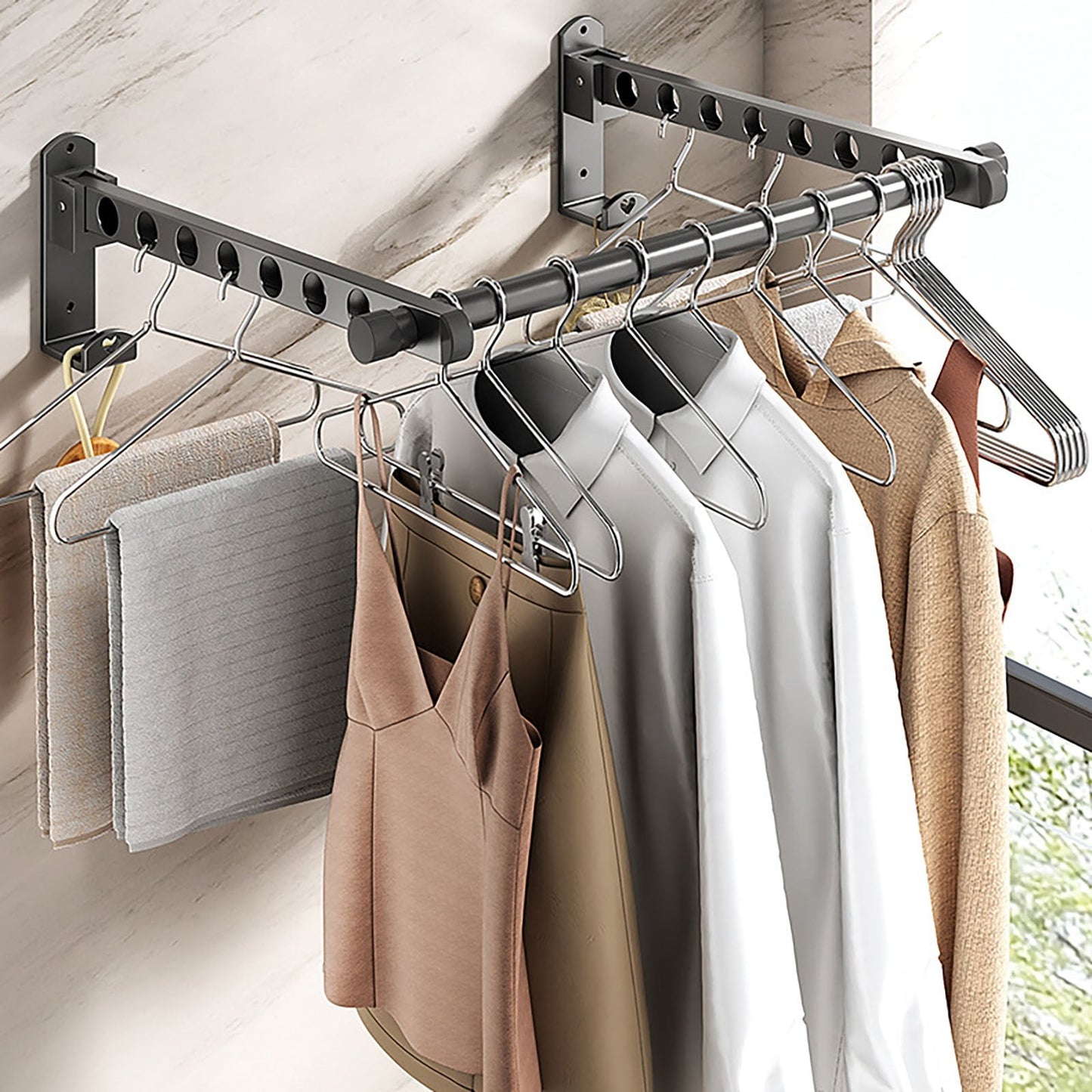 Retractable Folding Wall Hanger, Folding Clothes Hanger Rack, Clothes Storage Organizer, Laundry Hanger, Sturdy Hanging Dryer Rack Clothes Hooks of Metal (Matte Grey) 4.81x1.18x9.84 4.81" x 1.18" x 9.84" Black2