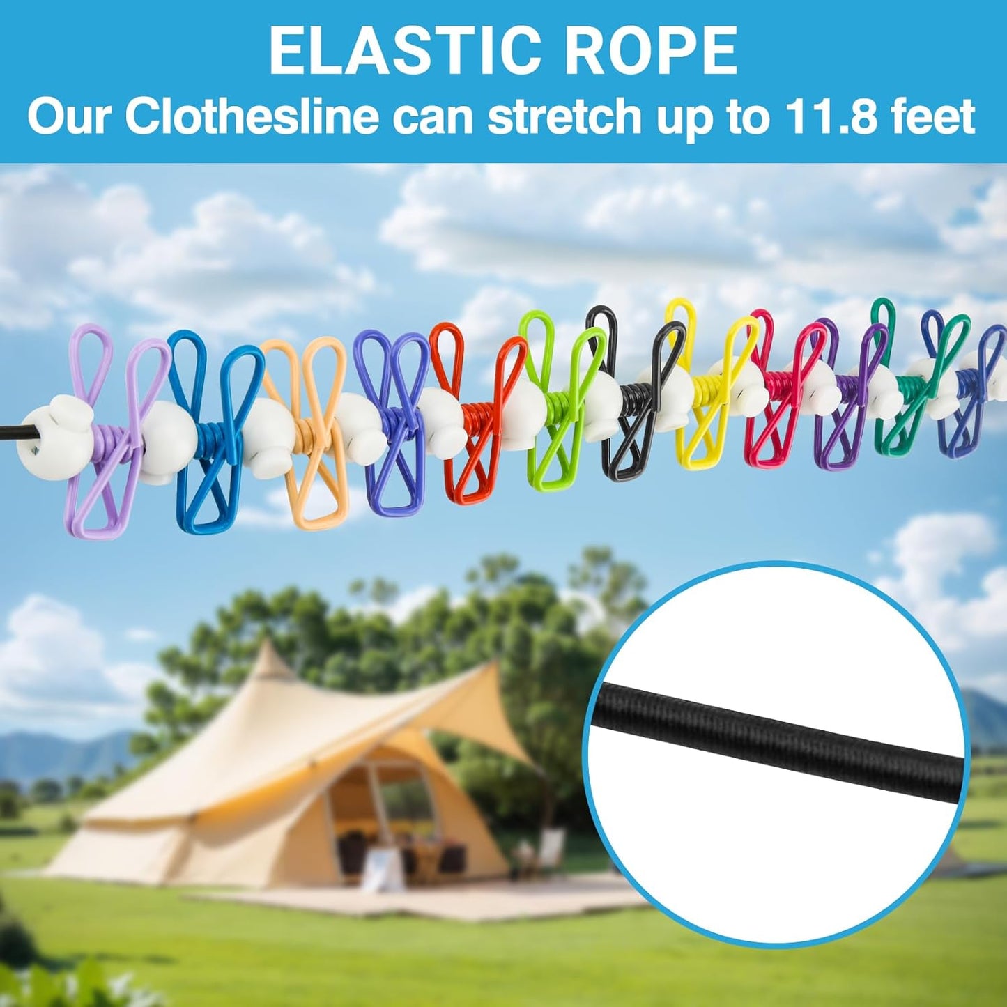 Retractable Travel Clothesline - Glow in The Dark Portable Clothes Line - 7.5ft/2.2m Camping Clotheslines for Outside, Hotel Room or Cruise - Laundry Line, Clothes Drying Line, Clothing Line Outdoor